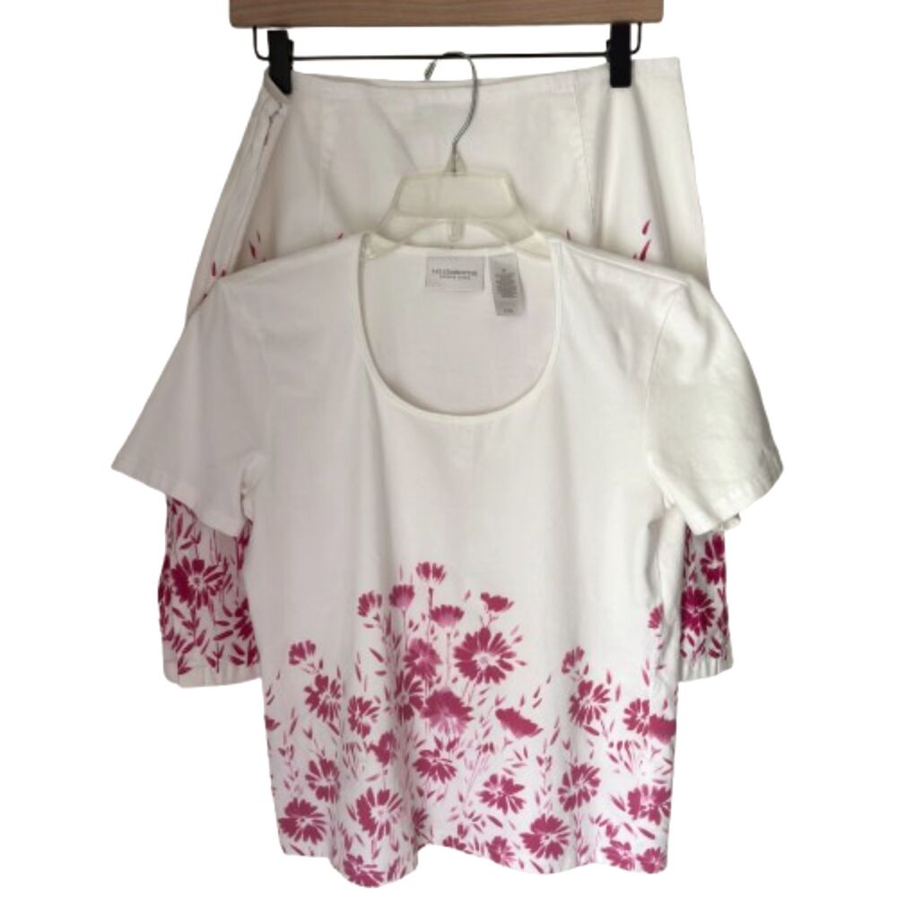 Liz Claiborne 2 Pc. Matching White/Pink Floral Cotton Pencil Skirt & Top 12 #BD